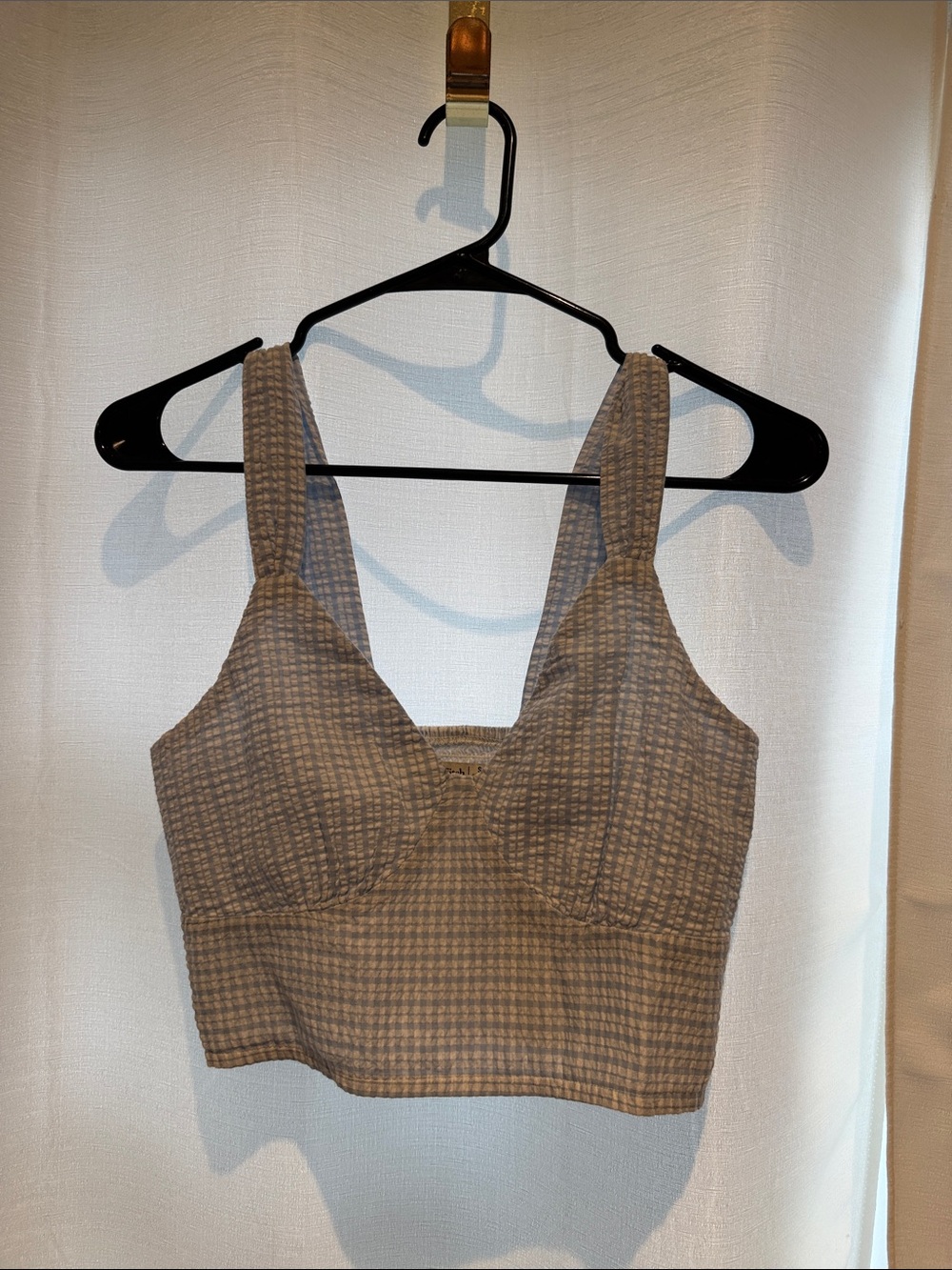 Plaid Cropped Bustier Top in Taupe